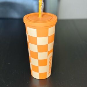 Dunkin’ Checkered Sipper Cold Cup Orange 24 oz NWT